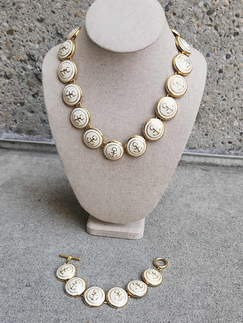 Vintage Anchor Medallion Necklace & Bracelet Set
